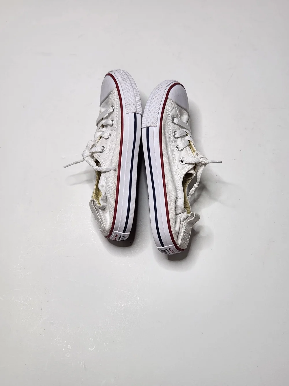 Converse Kids' Low Top Canvas Sneakers in White with Red Trim